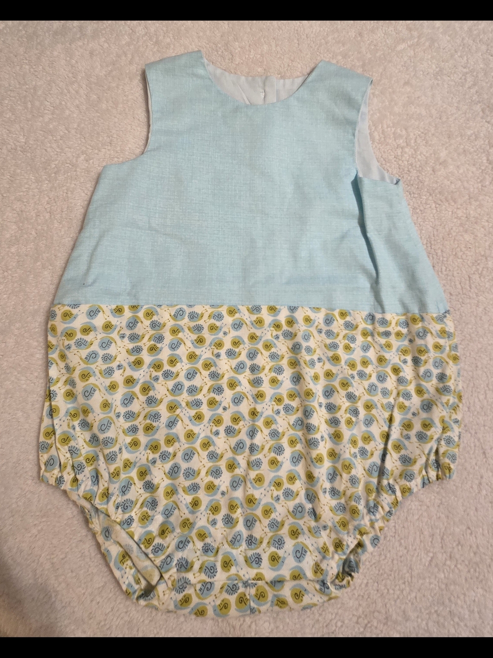 Handmade Boys Blue/Green Snail Romper (Size 6M)
